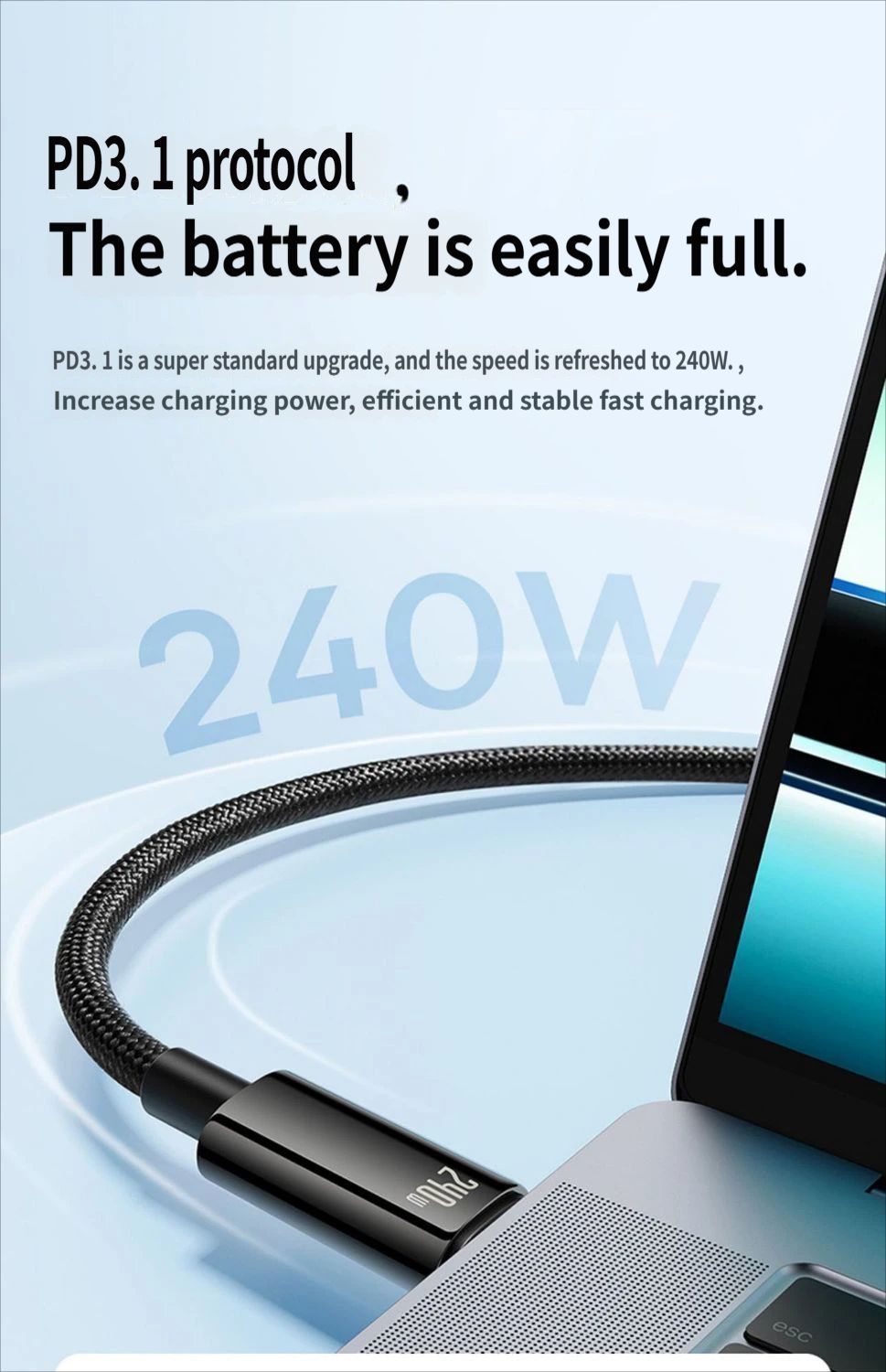 Data cable CtoC 240w 1m-Black V1221-DATA-CABLE-CTOC-240W-1M-BLACK