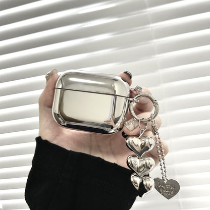 Electroplated solid color shell + 3 heart pendants AirPods Pro 2 V1221-ELECTROPLATED-SOLID-COLOR-SHELL-3-HEART-PENDANTS-AIRPODS-PRO-2