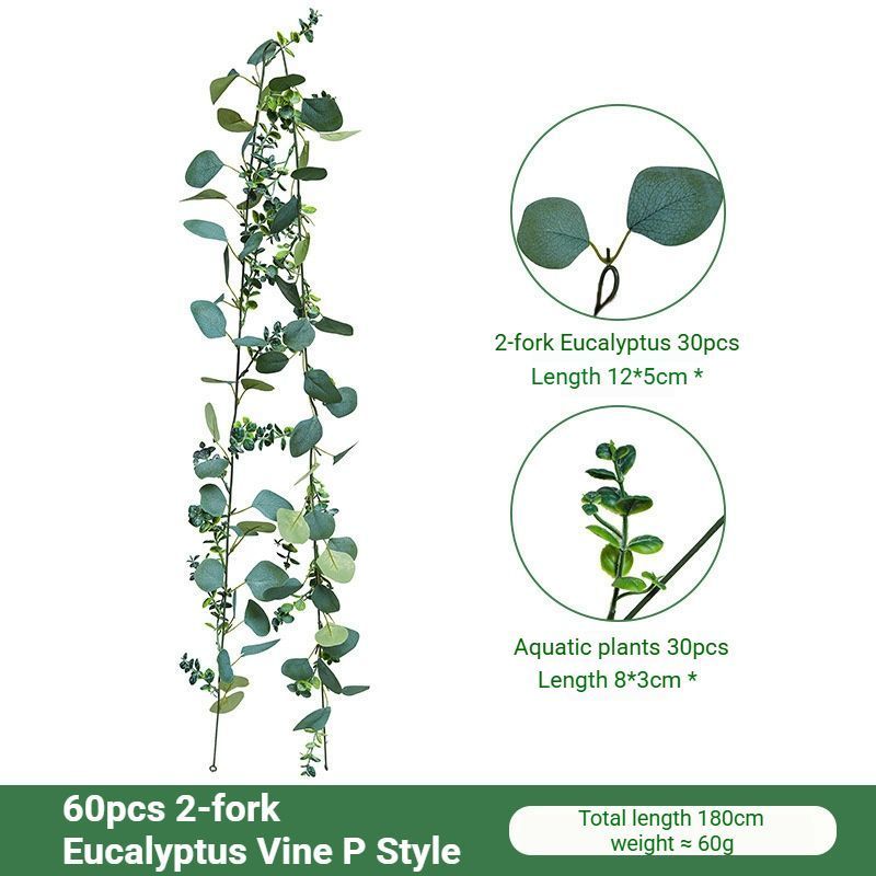 Eucalyptus Aquatic Vine - 60 Heads 2 Forks - P V1221-EUCALYPTUS-AQUATIC-VINE-60-HEADS-2-FORKS-P
