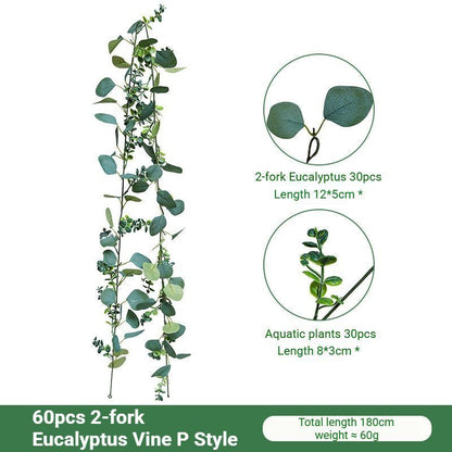 Eucalyptus Aquatic Vine - 60 Heads 2 Forks - P V1221-EUCALYPTUS-AQUATIC-VINE-60-HEADS-2-FORKS-P