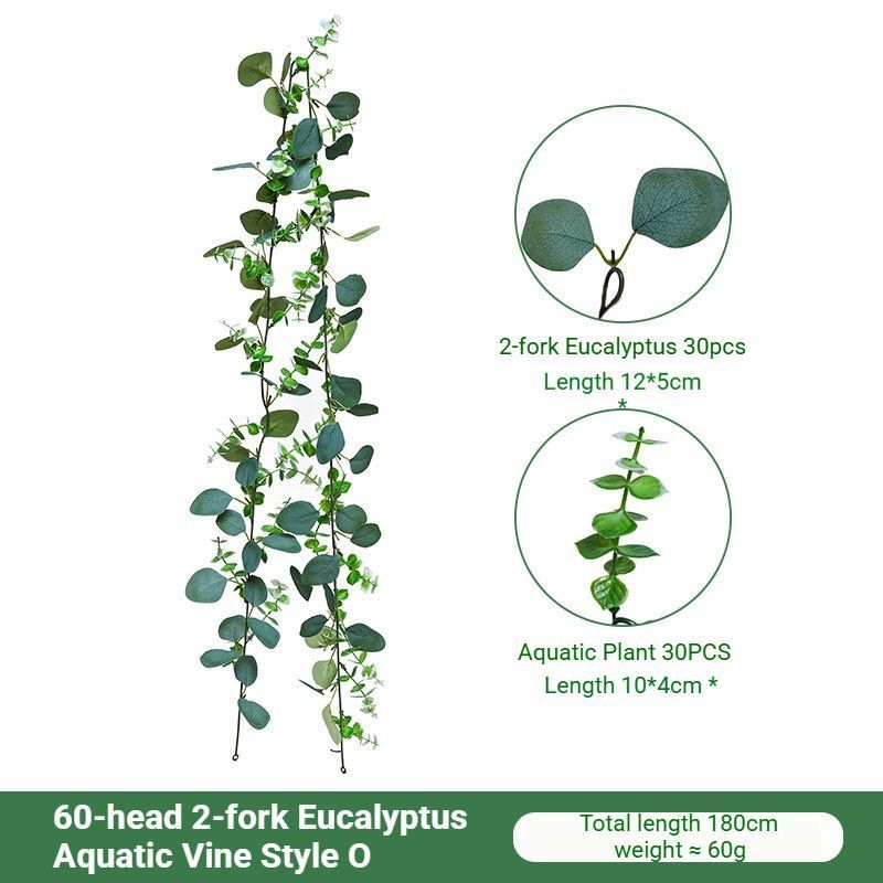 Eucalyptus Aquatic Vine - 60 Heads 2 Forks - O V1221-EUCALYPTUS-AQUATIC-VINE-60HEADS-2-FORKS-O