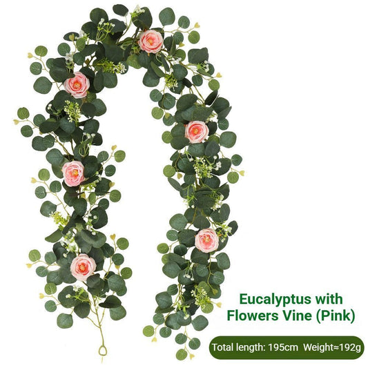 Eucalyptus with Flowers - 72 Heads-pink V1221-EUCALYPTUS-WITH-FLOWERS-72HEADS-PINK