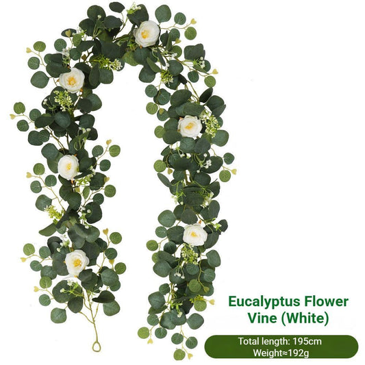 Eucalyptus with Flowers - 72 Heads-white V1221-EUCALYPTUS-WITH-FLOWERS-72HEADS-WHITE
