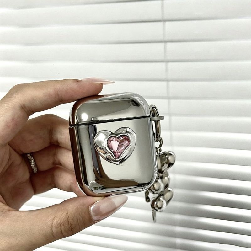 Floral Electroplated Case + 3 Heart Charms AirPods 2 V1221-FLORAL-ELECTROPLATED-CASE-3-HEART-CHARMS-AIRPODS-2
