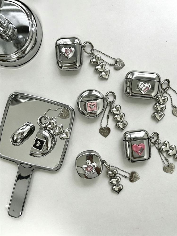 Floral Electroplated Case + 3 Heart Charms AirPods 3 V1221-FLORAL-ELECTROPLATED-CASE-3-HEART-CHARMS-AIRPODS-3