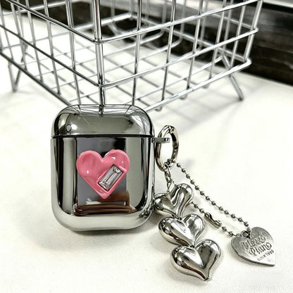 Floral Electroplated Case + 3 Heart Charms AirPods Pro V1221-FLORAL-ELECTROPLATED-CASE-3-HEART-CHARMS-AIRPODS-PRO