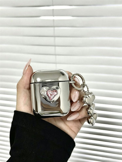 Floral Electroplated Case + 3 Heart Charms AirPods Pro V1221-FLORAL-ELECTROPLATED-CASE-3-HEART-CHARMS-AIRPODS-PRO