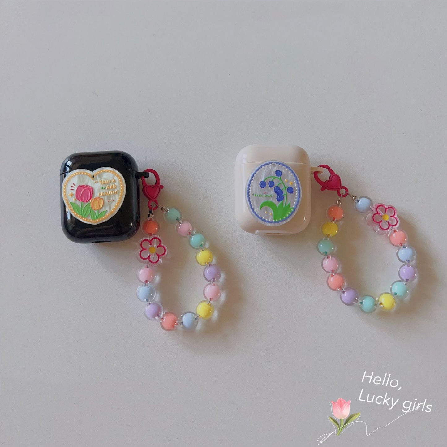 Floral patches + black base shell + colorful bracelet AirPods Pro 2 V1221-FLORAL-PATCHES-BLACK-BASE-SHELL-COLORFUL-BRACELET-AIRPODS-PRO-2