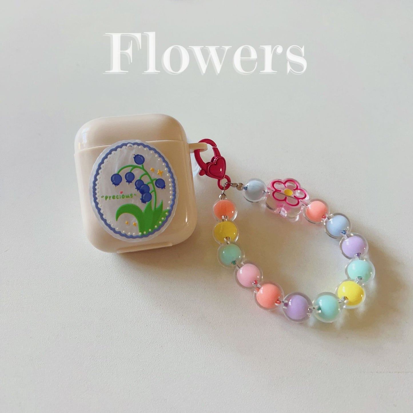Floral patches + black base shell + colorful bracelet AirPods Pro 2 V1221-FLORAL-PATCHES-BLACK-BASE-SHELL-COLORFUL-BRACELET-AIRPODS-PRO-2