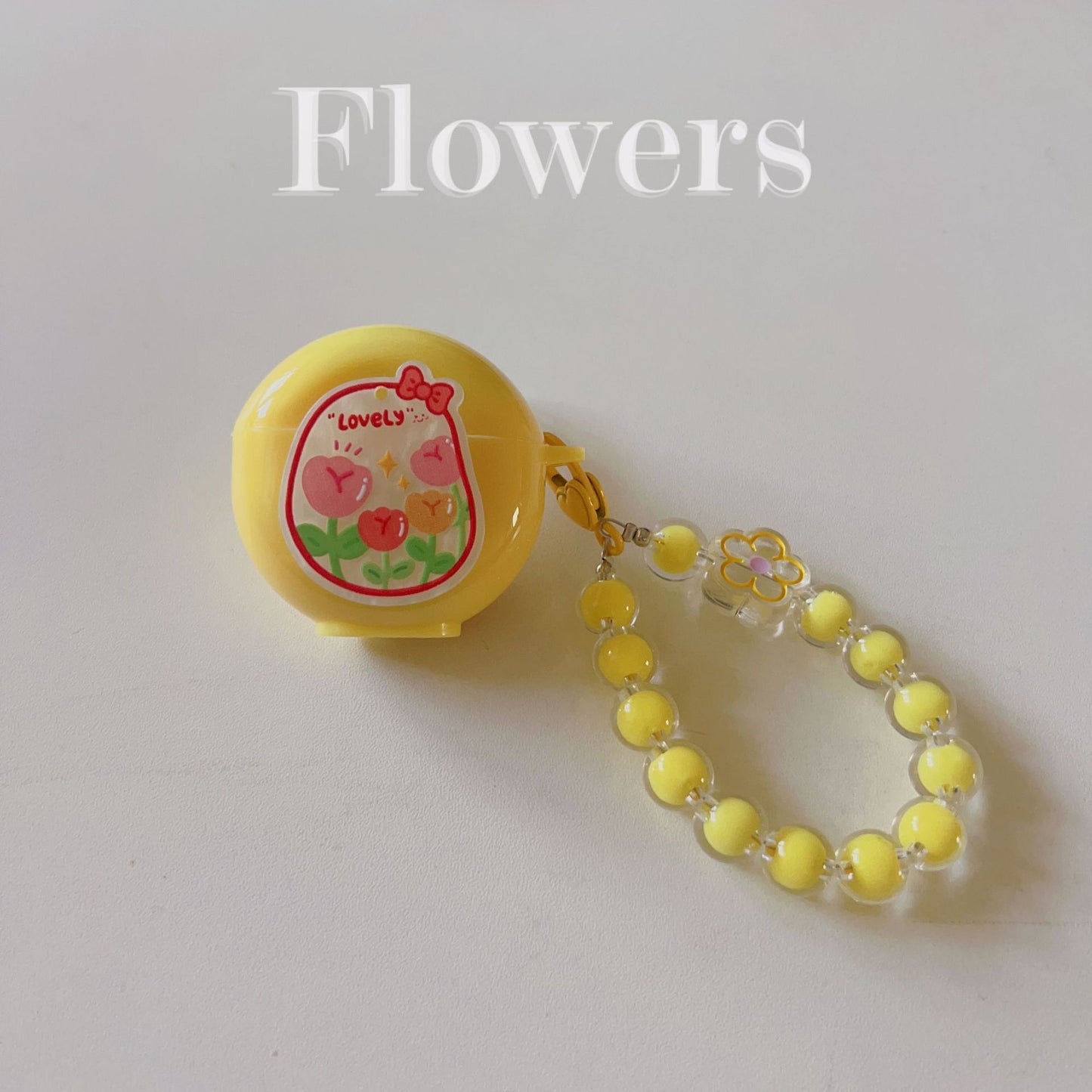 Floral patches + pink base shell + pink bracelet Apple AirPods 3 V1221-FLORAL-PATCHES-PINK-BASE-SHELL-PINK-BRACELET-APPLE-AIRPODS-3