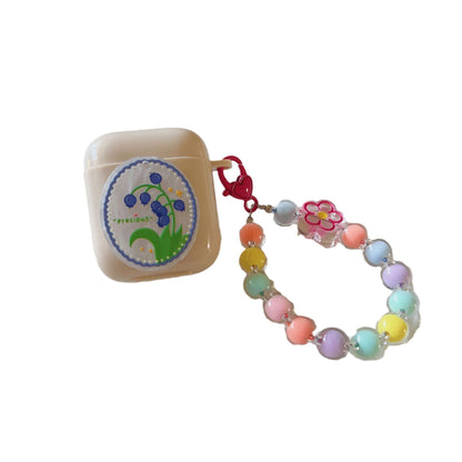 Floral patches + pink base shell + pink bracelet Apple AirPods 3 V1221-FLORAL-PATCHES-PINK-BASE-SHELL-PINK-BRACELET-APPLE-AIRPODS-3