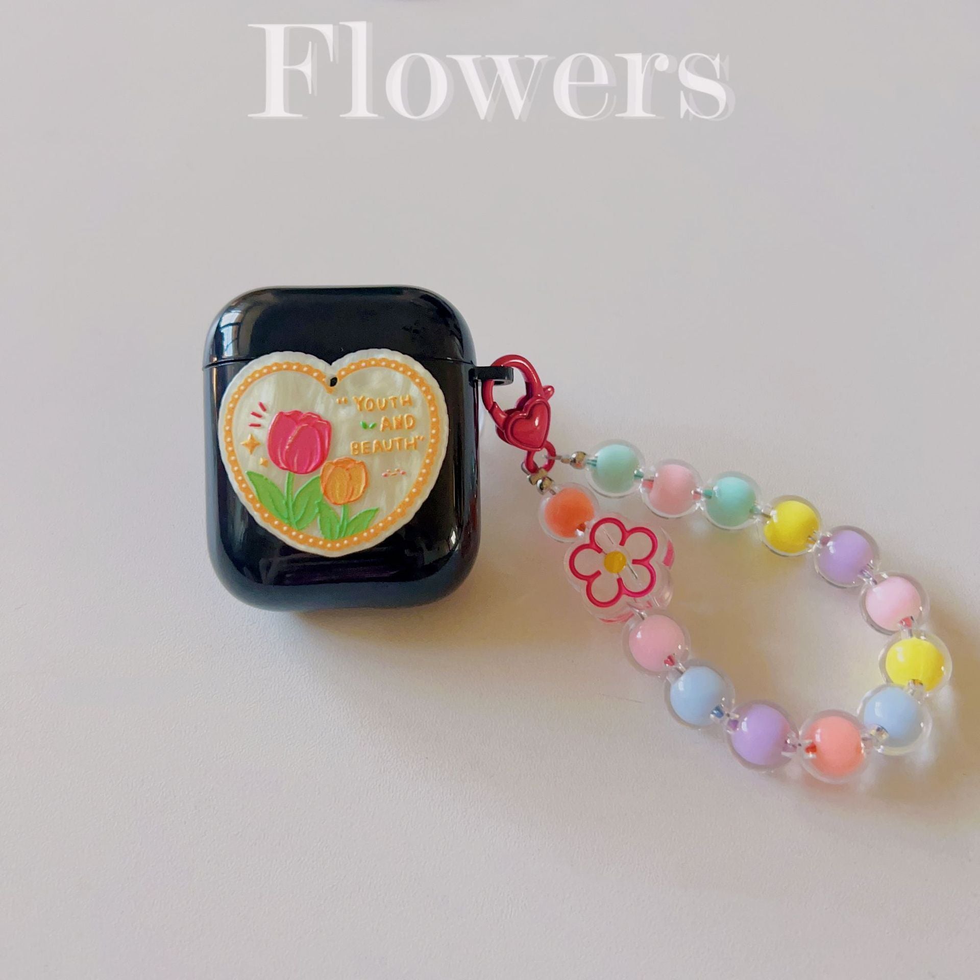Floral patches + pink base shell + pink bracelet Apple AirPods Pro V1221-FLORAL-PATCHES-PINK-BASE-SHELL-PINK-BRACELET-APPLE-AIRPODS-PRO