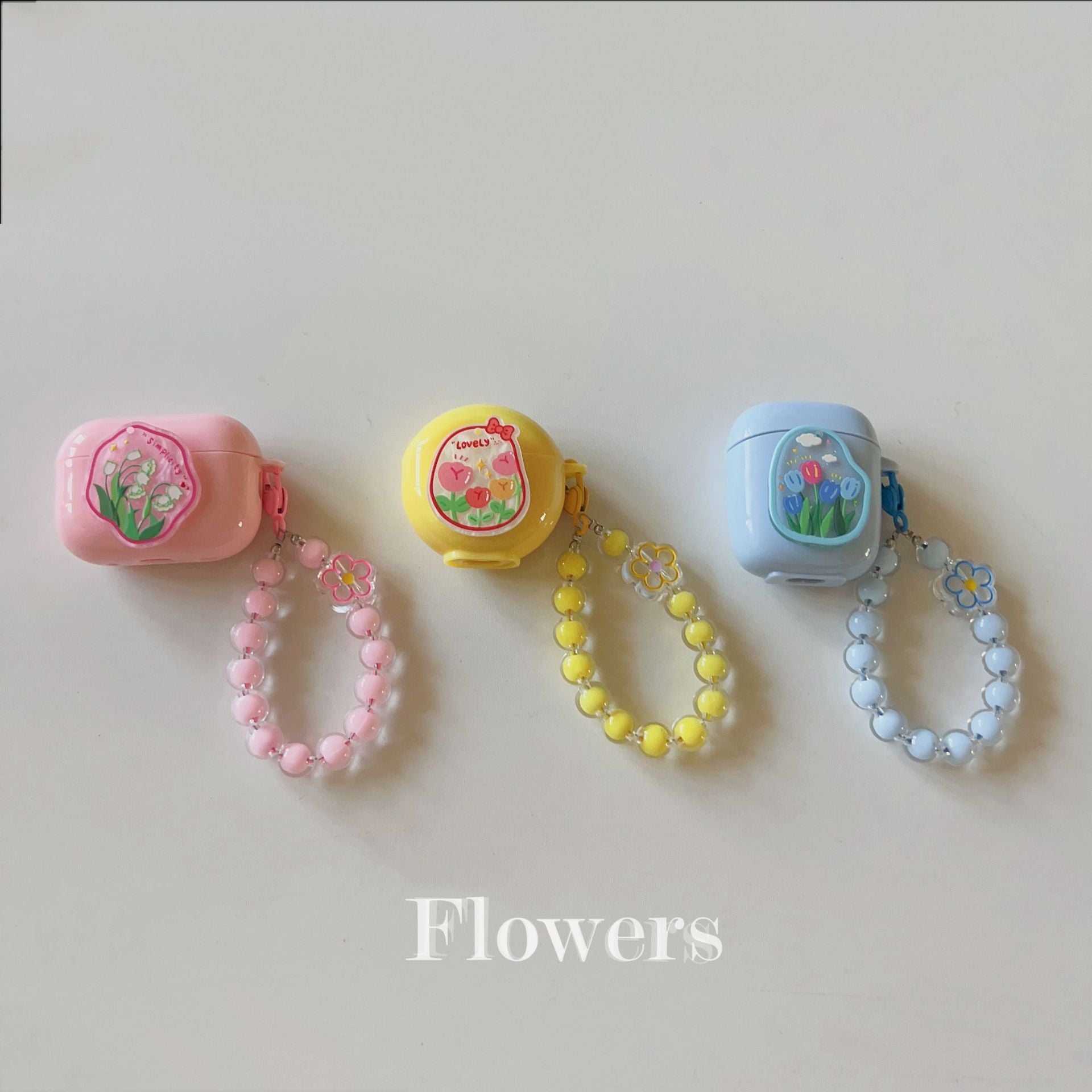 Floral patches + pink base shell + pink bracelet Apple AirPods Pro V1221-FLORAL-PATCHES-PINK-BASE-SHELL-PINK-BRACELET-APPLE-AIRPODS-PRO