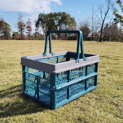 Folding picnic basket-Blue with Gray V1221-FOLDING-PICNIC-BASKET-BLUE-WITH-GRAY