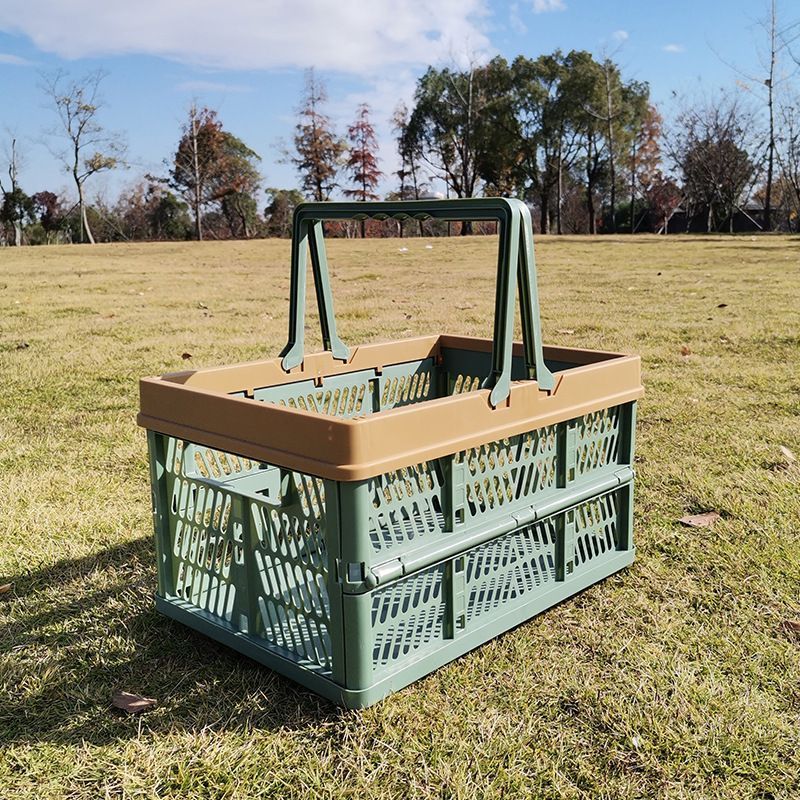 Folding picnic basket-Green with Brown V1221-FOLDING-PICNIC-BASKET-GREEN-WITH-BROWN