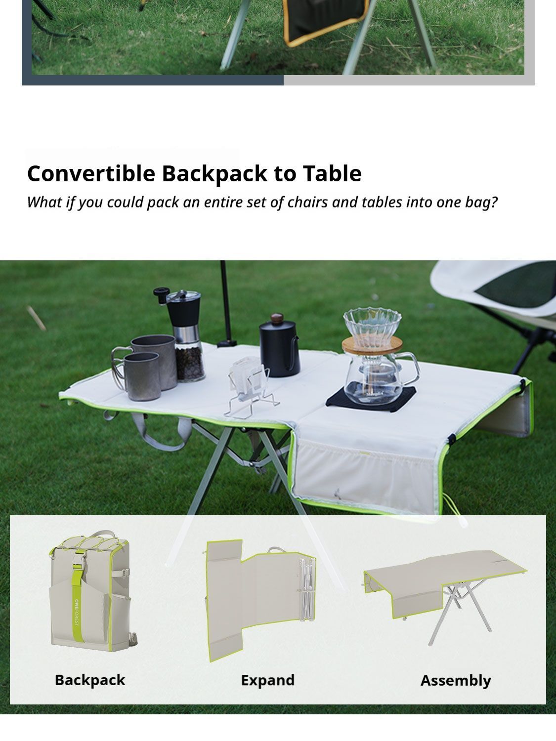 Green 4-Piece Set-Bag+Aluminum Table Frame+2 Moon Chairs V1221-GREEN-4-PIECE-SET-BAG-ALUMINUM-TABLE-FRAME-2-MOON-CHAIRS