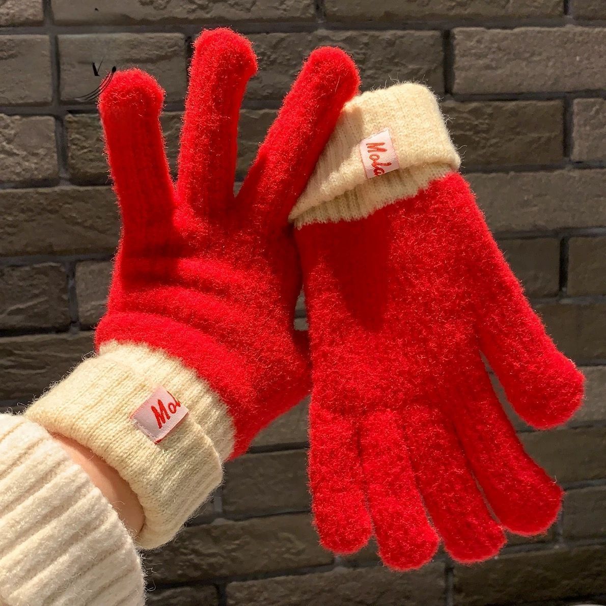 Knit Gloves Red V1221-KNIT-GLOVES-RED