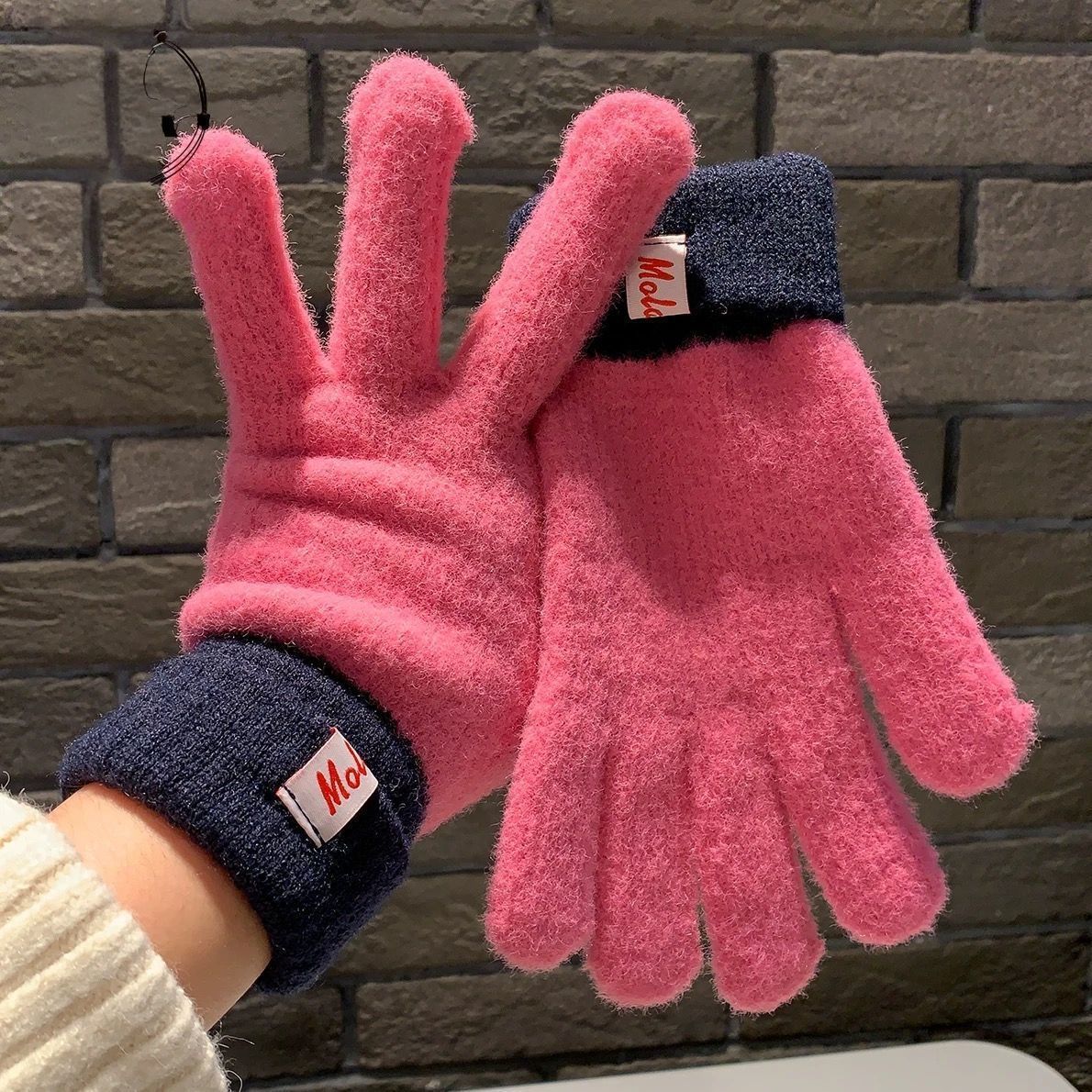 Knit Gloves Rose Red V1221-KNIT-GLOVES-ROSE-RED