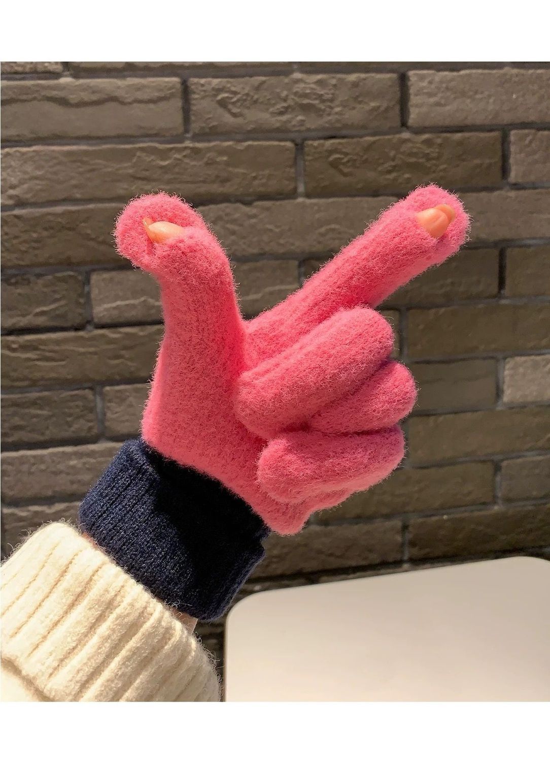 Knit Gloves Rose Red V1221-KNIT-GLOVES-ROSE-RED