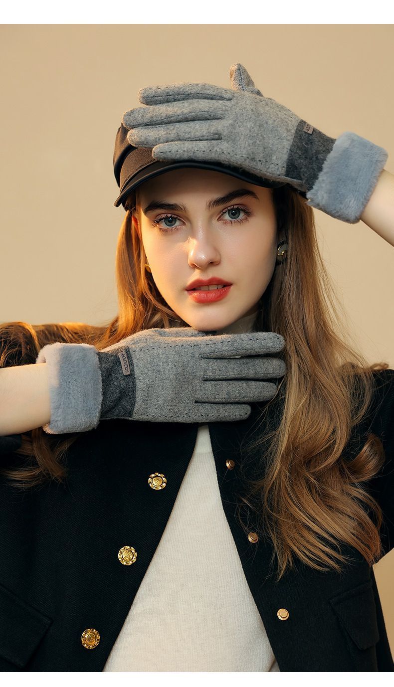 Ladies Winter Warm Cashmere Gloves DY50 Gray V1221-LADIES-WINTER-WARM-CASHMERE-GLOVES-DY50-GRAY