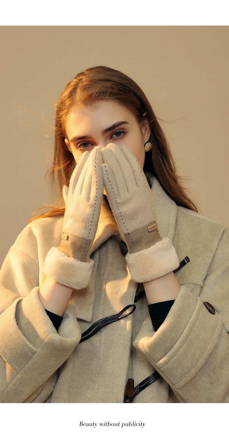Ladies Winter Warm Cashmere Gloves DY50 Khaki V1221-LADIES-WINTER-WARM-CASHMERE-GLOVES-DY50-KHAKI