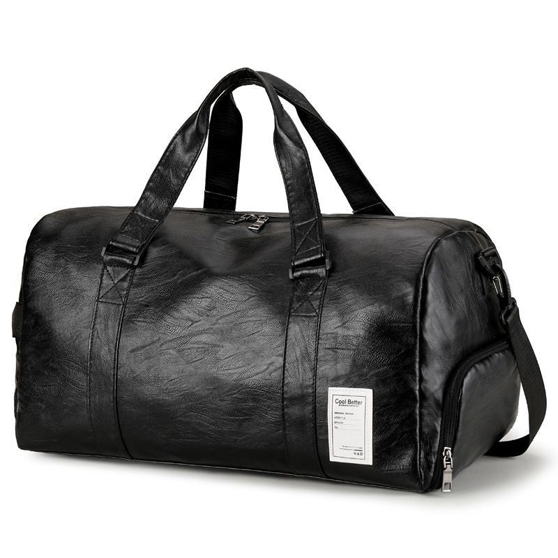 LargePULeatherTravelGymBag-Black V1221-LARGEPULEATHERTRAVELGYMBAG-BLACK
