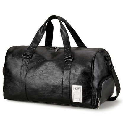 LargePULeatherTravelGymBag-Black V1221-LARGEPULEATHERTRAVELGYMBAG-BLACK