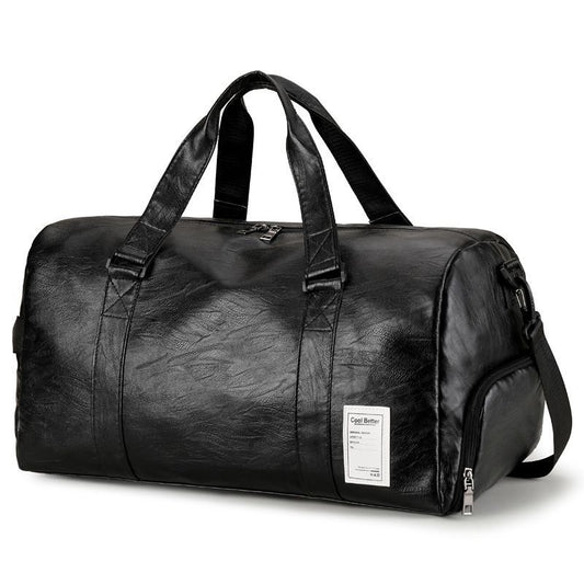 LargePULeatherTravelGymBag-Black V1221-LARGEPULEATHERTRAVELGYMBAG-BLACK