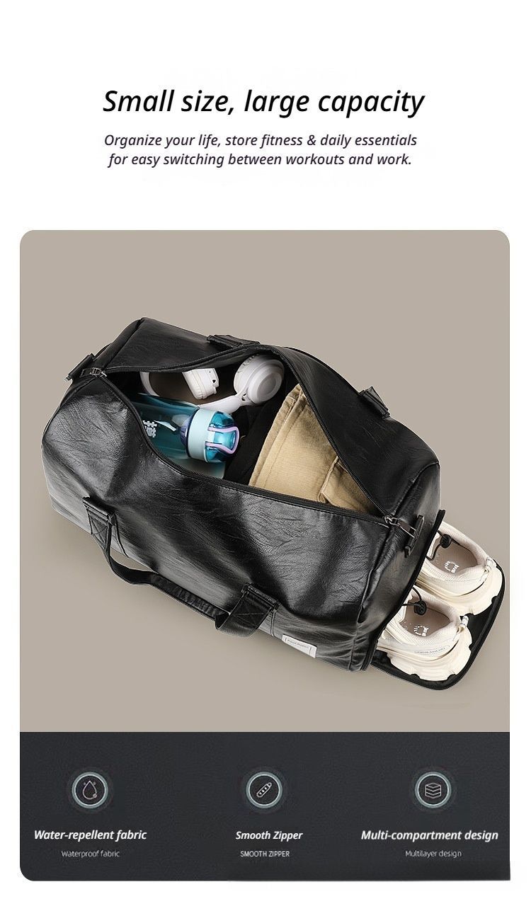 LargePULeatherTravelGymBag-Black V1221-LARGEPULEATHERTRAVELGYMBAG-BLACK