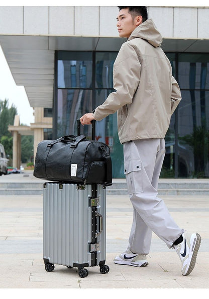 LargePULeatherTravelGymBag-Black V1221-LARGEPULEATHERTRAVELGYMBAG-BLACK