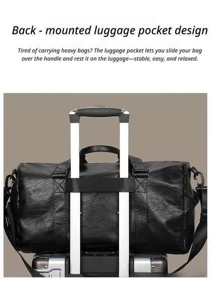 LargePULeatherTravelGymBag-Black V1221-LARGEPULEATHERTRAVELGYMBAG-BLACK