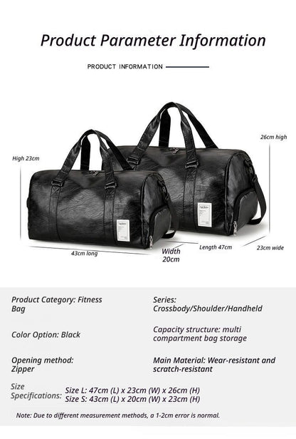 LargePULeatherTravelGymBag-Black V1221-LARGEPULEATHERTRAVELGYMBAG-BLACK