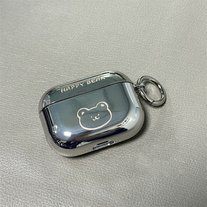 Laser Engraved HAPPY Bear Electroplated + Ring Apple AirPods pro V1221-LASER-ENGRAVED-HAPPY-BEAR-ELECTROPLATED-RING-APPLE-AIRPODS-PRO