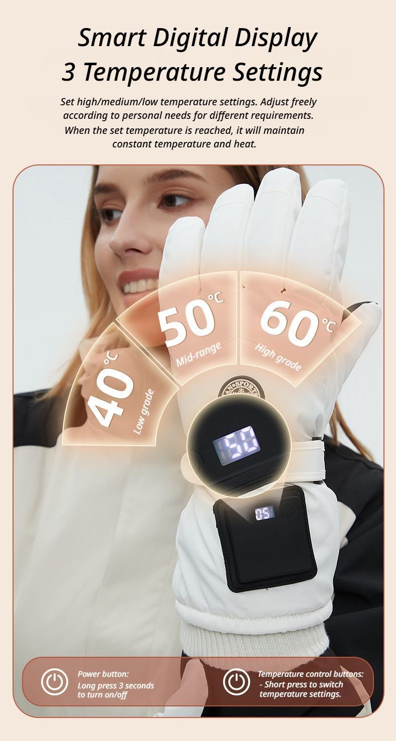 Outdoor Smart Heated Winter Gloves White V1221-OUTDOOR-SMART-HEATED-WINTER-GLOVES-WHITE