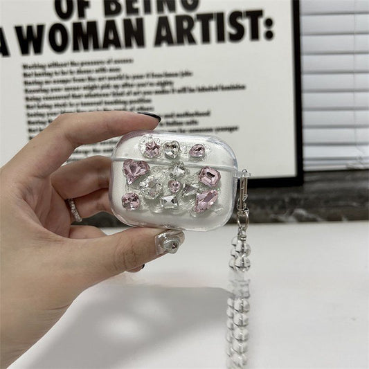 Pink diamond+clear pearl bracelet+Airpods4 V1221-PINK-DIAMOND-CLEAR-PEARL-BRACELET-AIRPODS4