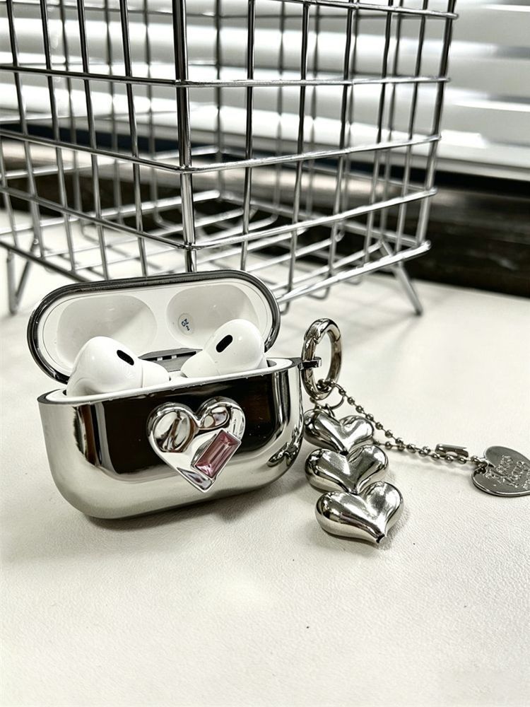 Pink Double Heart Electroplated Case + 3 Heart Charms Apple AirPods 2 V1221-PINK-DOUBLE-HEART-ELECTROPLATED-CASE-3-HEART-CHARMS-APPLE-AIRPOD
