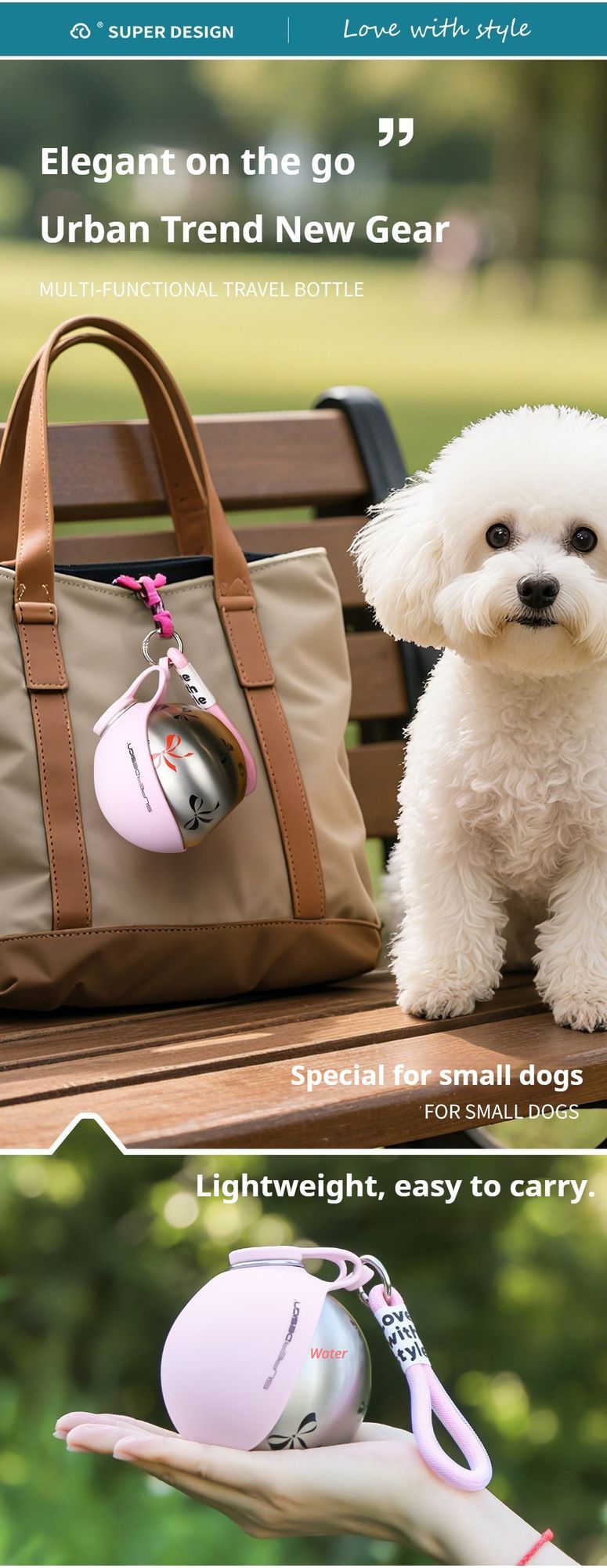 Pink Floral Print Xiaoman Portable Pet Water Bottle V1221-PINK-FLORAL-PRINT-XIAOMAN-PORTABLE-PET-WATER-BOTTLE