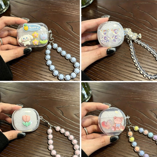 Pink Flower Clear Case + Pink Bracelet V1221-PINK-FLOWER-CLEAR-CASE-PINK-BRACELET