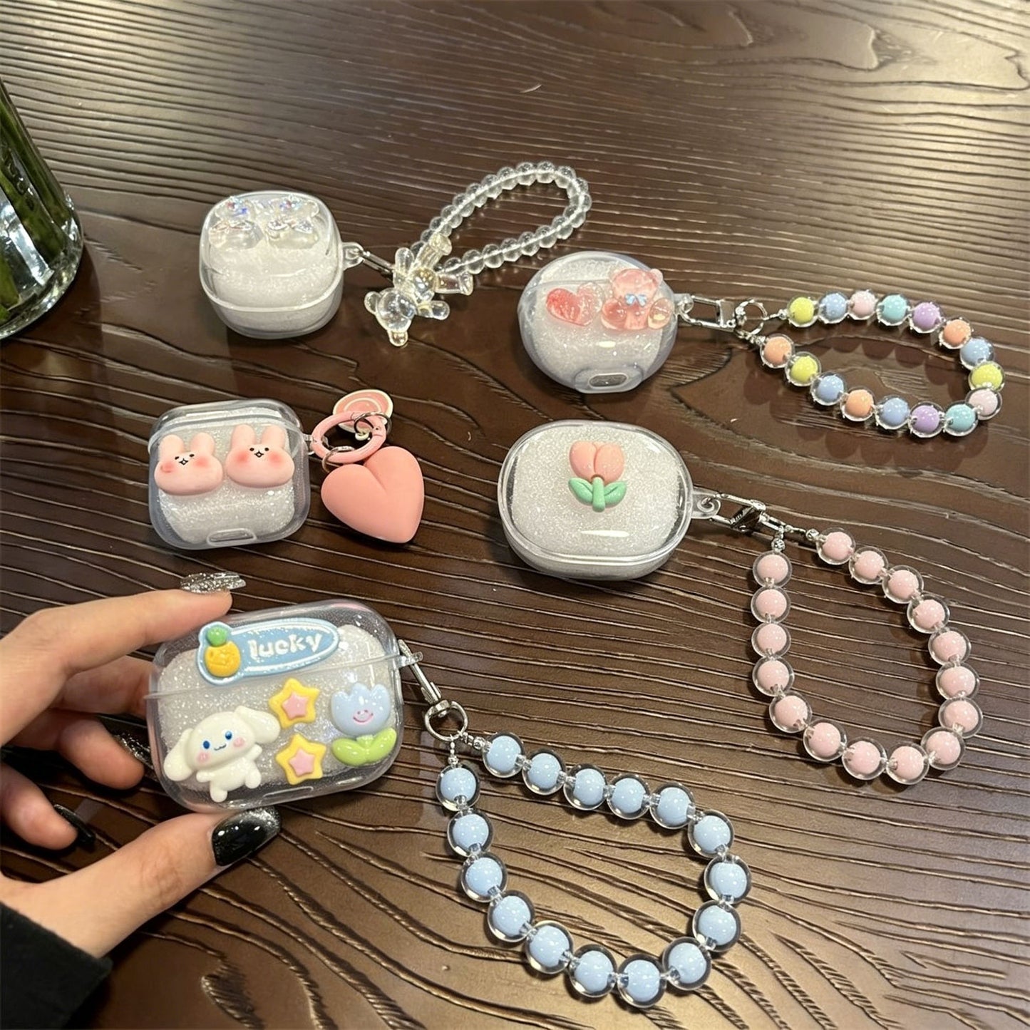 Pink Flower Clear Case + Pink Bracelet V1221-PINK-FLOWER-CLEAR-CASE-PINK-BRACELET