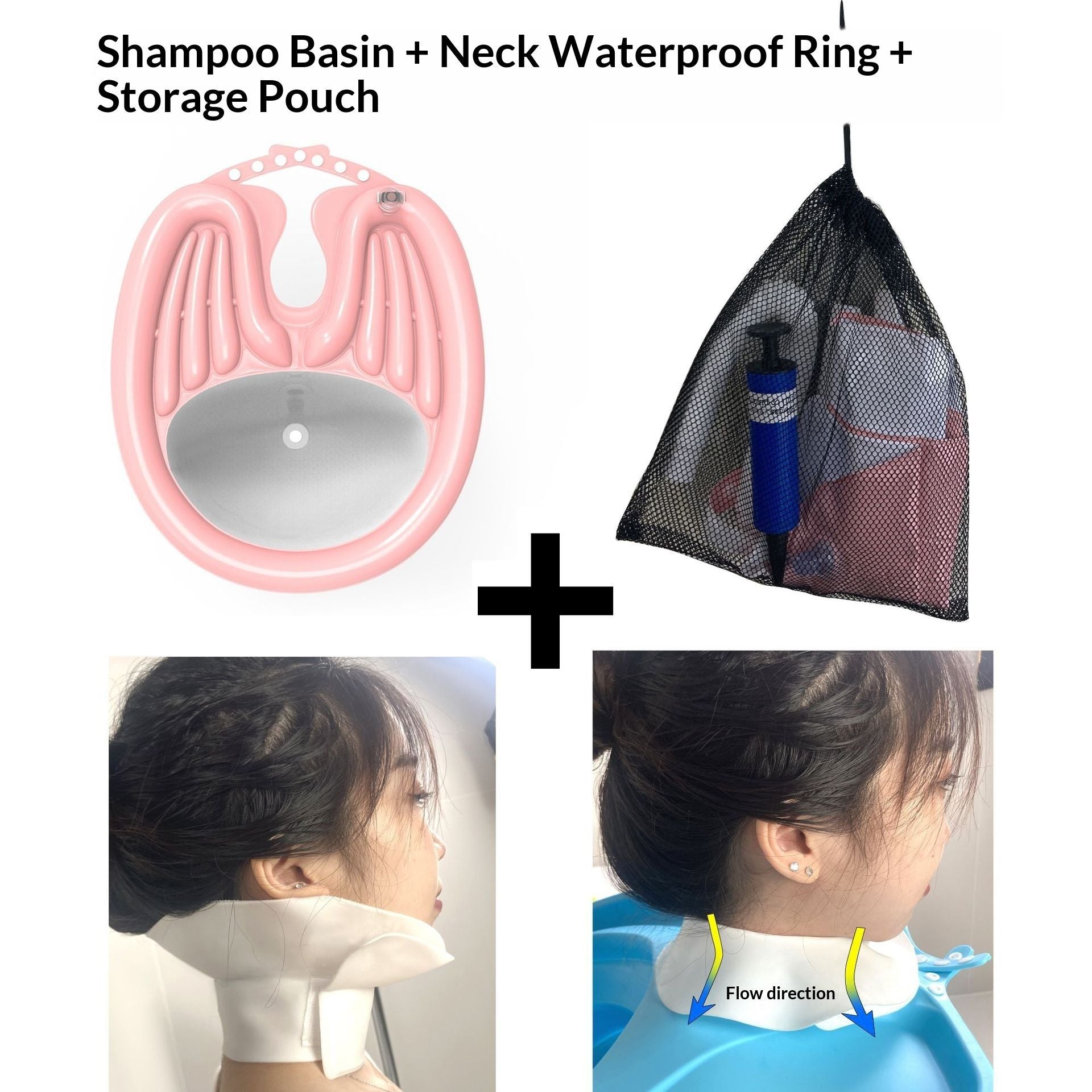 PinkHairWashingBasin+WaterproofRing+DrainBasket V1221-PINK-WATERPROOFRING-DRAINAGEBAG