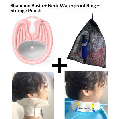 PinkHairWashingBasin+WaterproofRing+DrainBasket V1221-PINK-WATERPROOFRING-DRAINAGEBAG