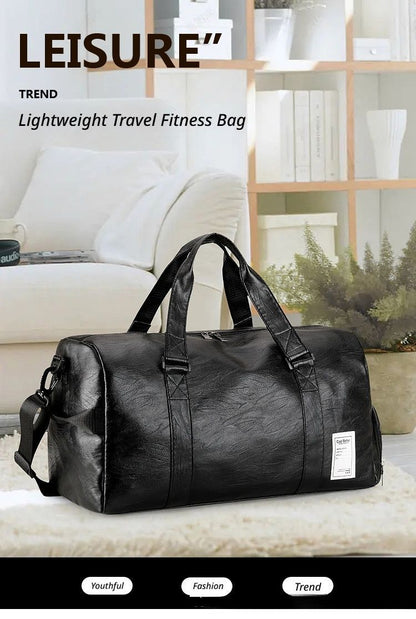 PULeatherTravelGymBagSmall-Black V1221-PULEATHERTRAVELGYMBAGSMALL-BLACK