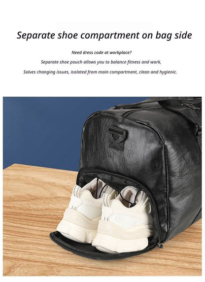 PULeatherTravelGymBagSmall-Black V1221-PULEATHERTRAVELGYMBAGSMALL-BLACK