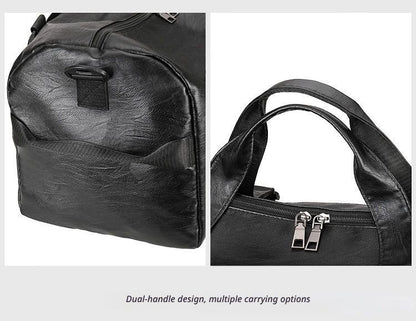 PULeatherTravelGymBagSmall-Black V1221-PULEATHERTRAVELGYMBAGSMALL-BLACK