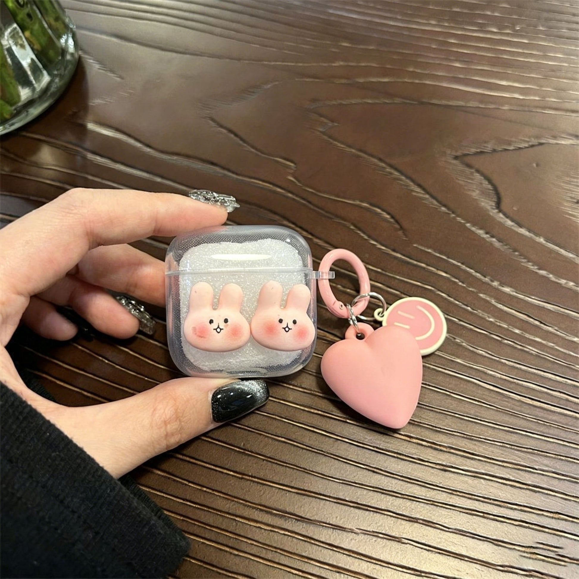 Rabbit Clear Case + Pink Heart Keychain V1221-RABBIT-CLEAR-CASE-PINK-HEART-KEYCHAIN
