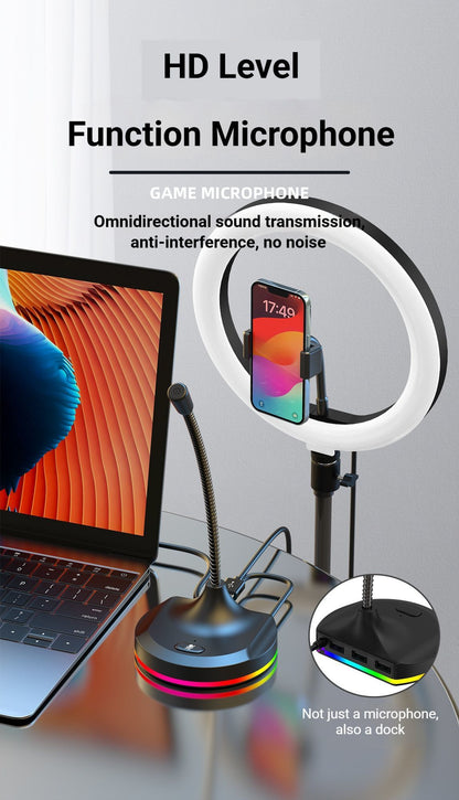 RGB Desktop Microphone 3 USB HUB Model Black V1221-RGB-DESKTOP-MICROPHONE-3-USB-HUB-MODEL-BLACK