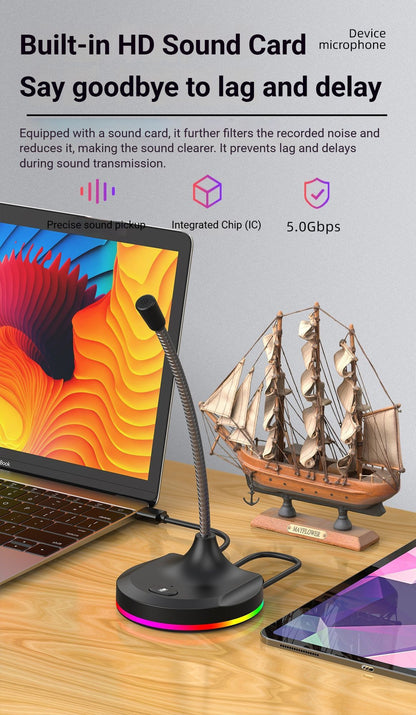 RGB Desktop Microphone 3 USB HUB Model Black V1221-RGB-DESKTOP-MICROPHONE-3-USB-HUB-MODEL-BLACK