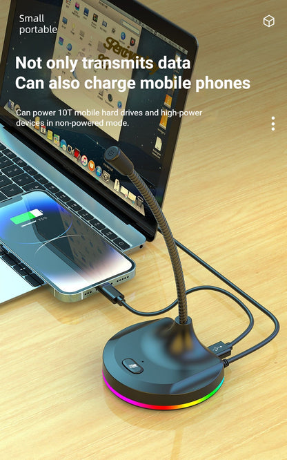 RGB Desktop Microphone 3 USB HUB Model Black V1221-RGB-DESKTOP-MICROPHONE-3-USB-HUB-MODEL-BLACK