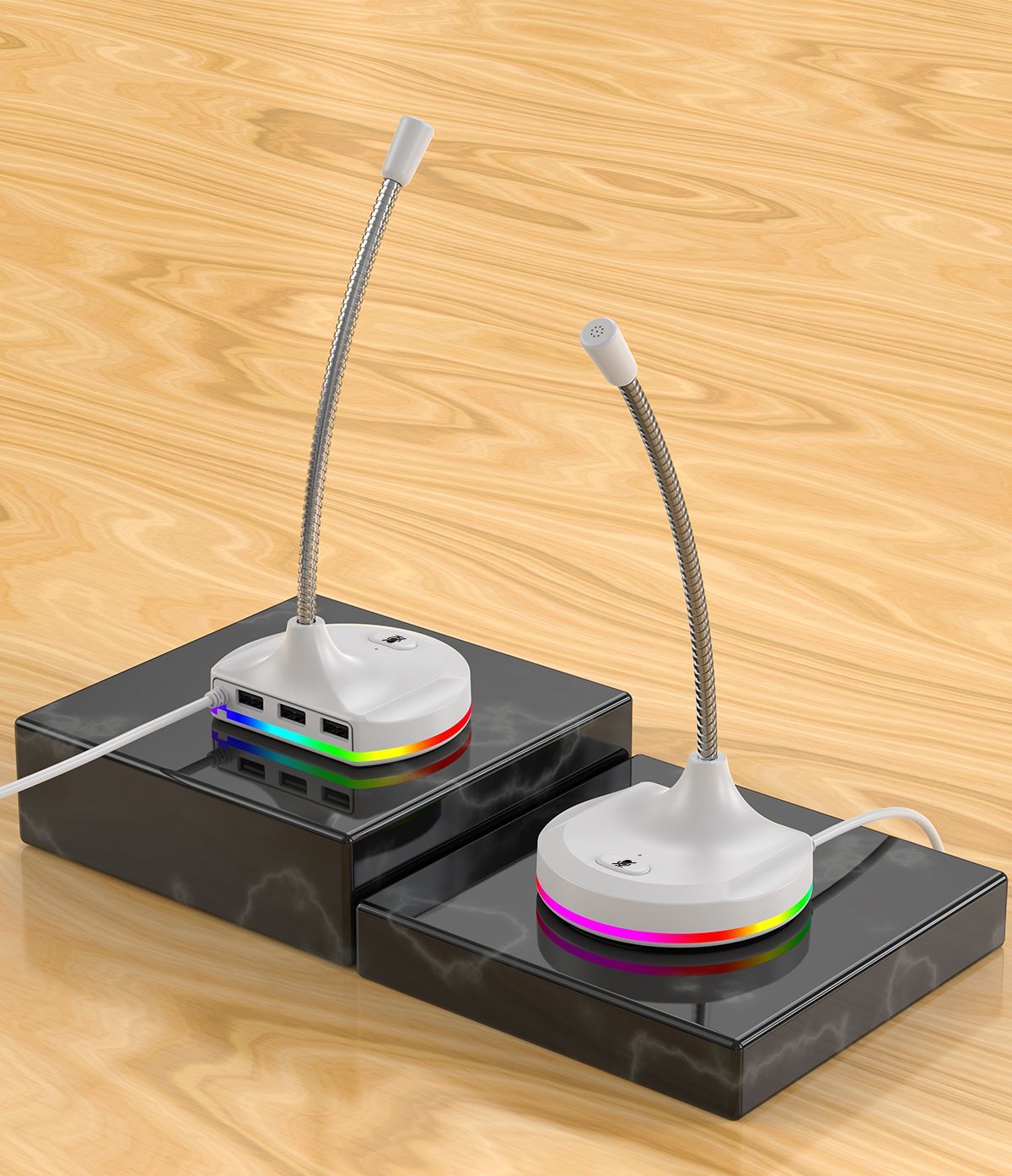 RGB Desktop Microphone 3 USB HUB Model White V1221-RGB-DESKTOP-MICROPHONE-3-USB-HUB-MODEL-WHITE