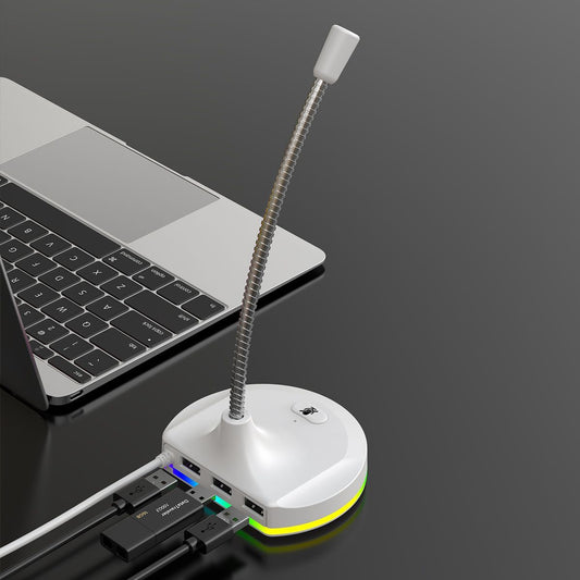 RGB Desktop Microphone 3 USB HUB Model White V1221-RGB-DESKTOP-MICROPHONE-3-USB-HUB-MODEL-WHITE